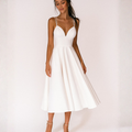 Noelia | Vestido Midi de Tirantes para Invitadas de Boda | Escote V | Falda con Vuelo