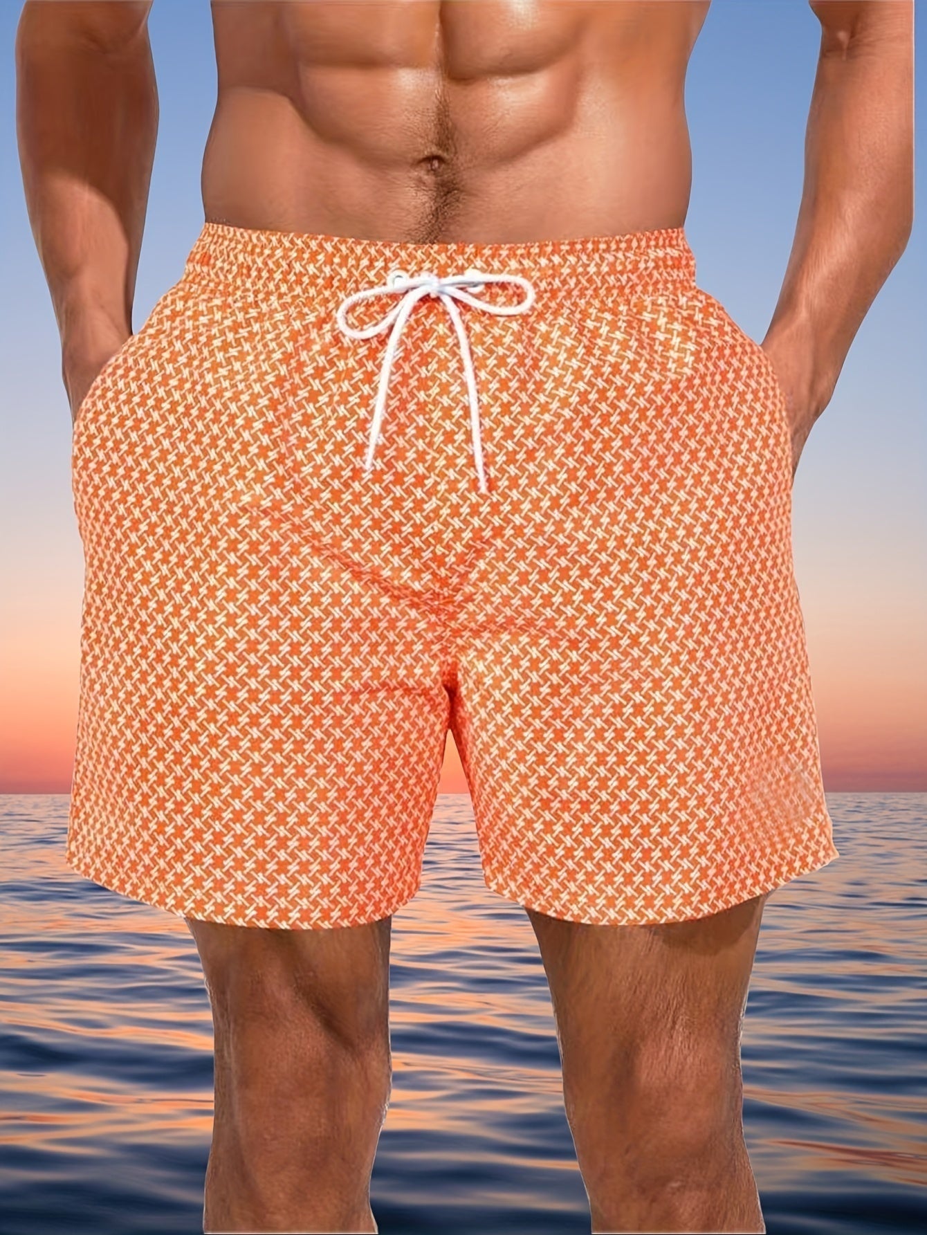 Santiago | Bañador Corto Estampado Geométrico Hombre Cordón Ajustable