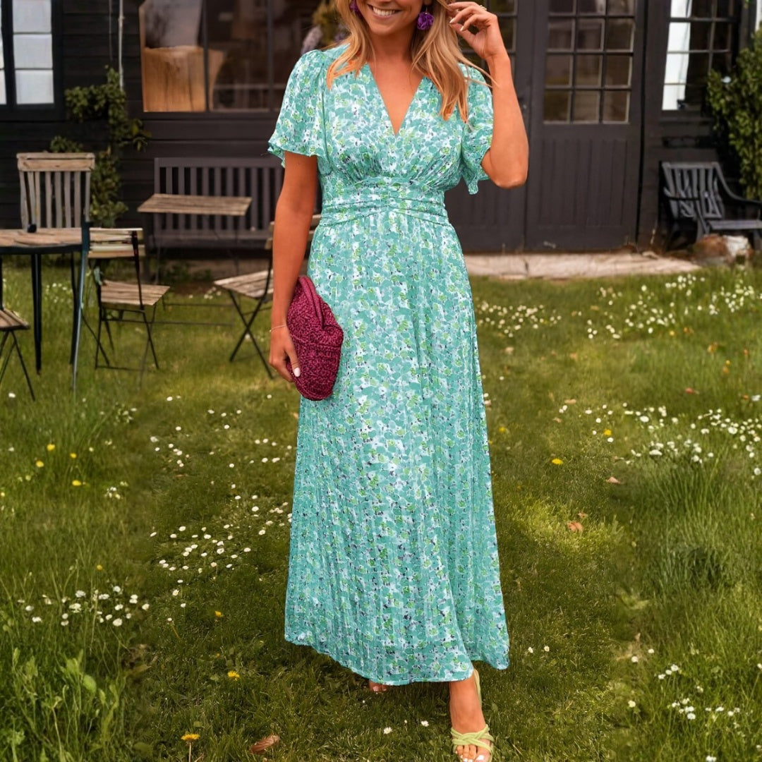 Patricia | Vestido Largo de Verano Estampado Floral Mujer Escote V