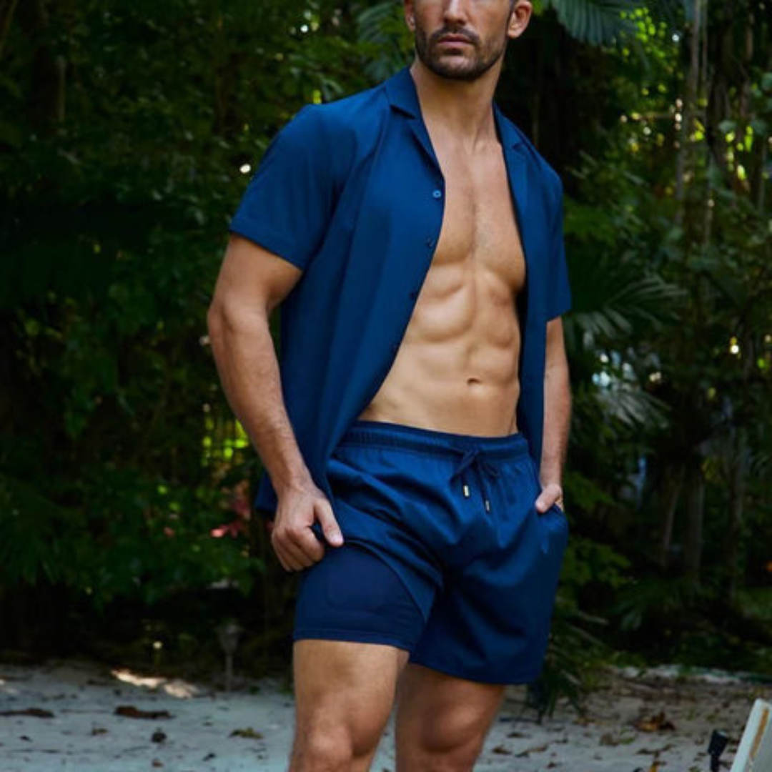 Tomás | Bañador de Natación Estampado Tropical Hombre Cintura Elástica