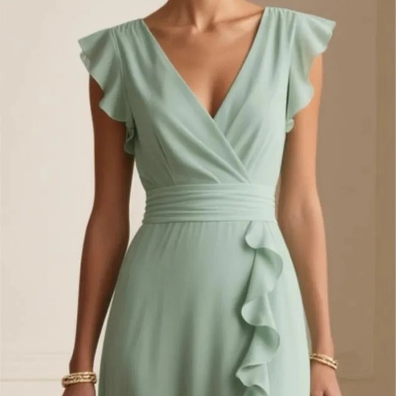 Consuelo | Vestido Largo de Invitada de Boda con Volantes Mujer Escote V